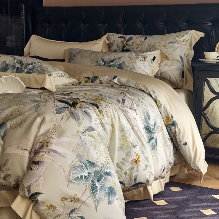 Silky Sateen Botanical Toile Duvet Cover Bedding Set
