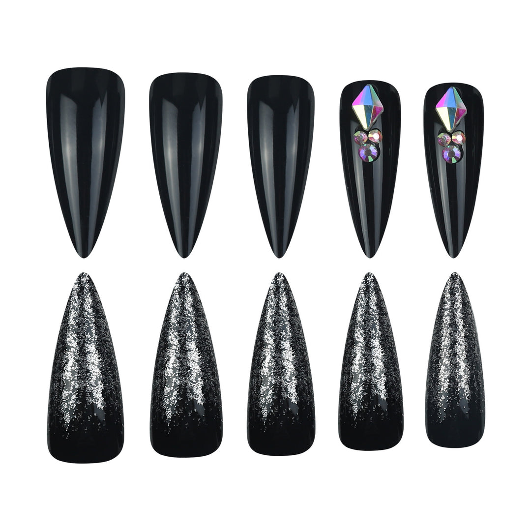 Stiletto Press-On Nail Set with Glitter and Gem Accents Stornfield