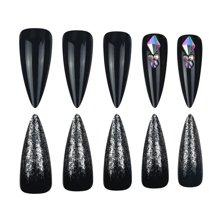 Stiletto Press-On Nail Set with Glitter and Gem Accents Stornfield