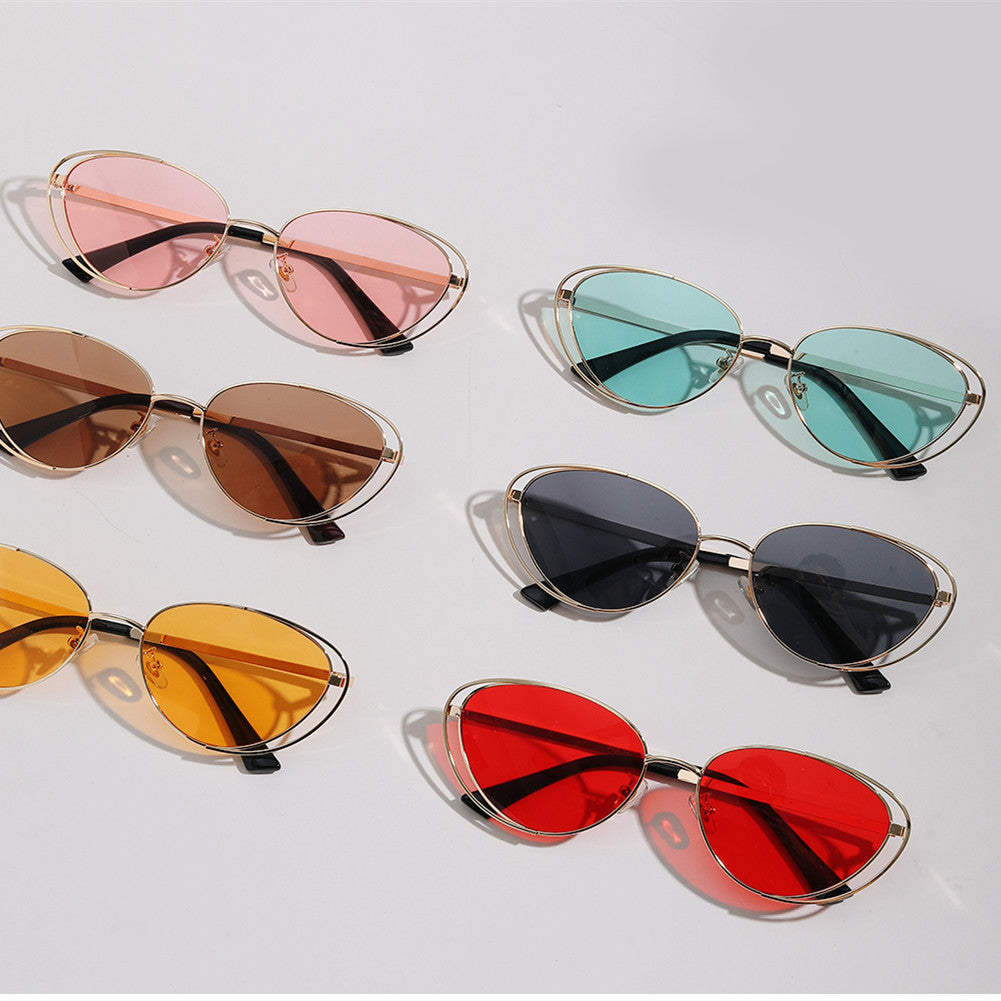 Ladies geometric sunglasses with red lenses and elegant metal frame Stornfield