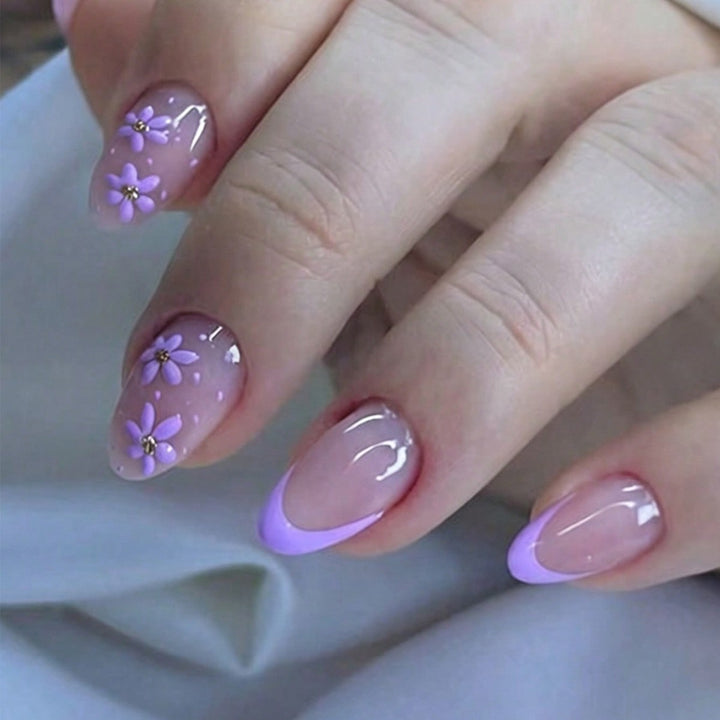 Elegant Floral Bow Press-On Nail Tips Stornfield