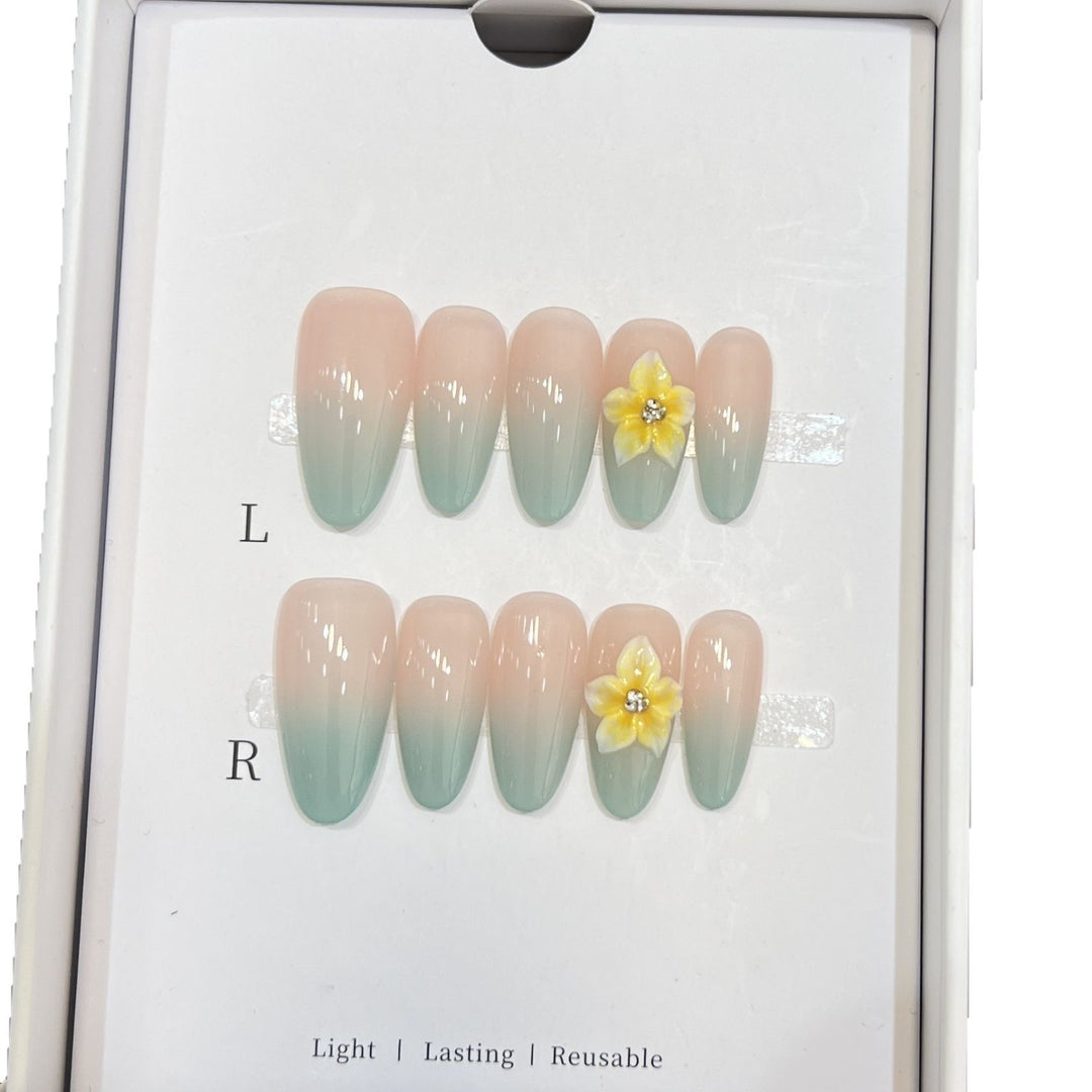 Elegant Ombre Press-On Nail Set with Floral Accents Stornfield