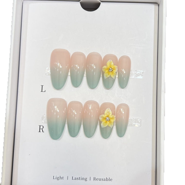 Elegant Ombre Press-On Nail Set with Floral Accents Stornfield
