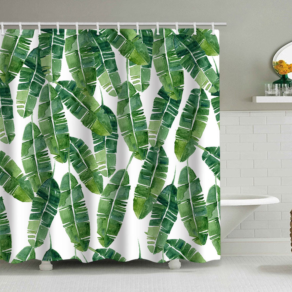 Tropical Leaf Print Shower Curtain Stornfield