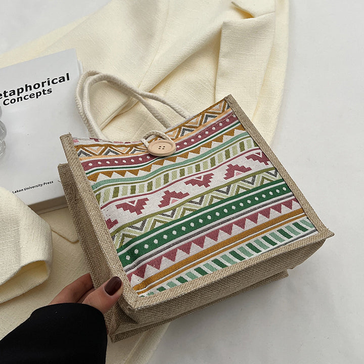 Ethnic Patterned Canvas Shopping Bag