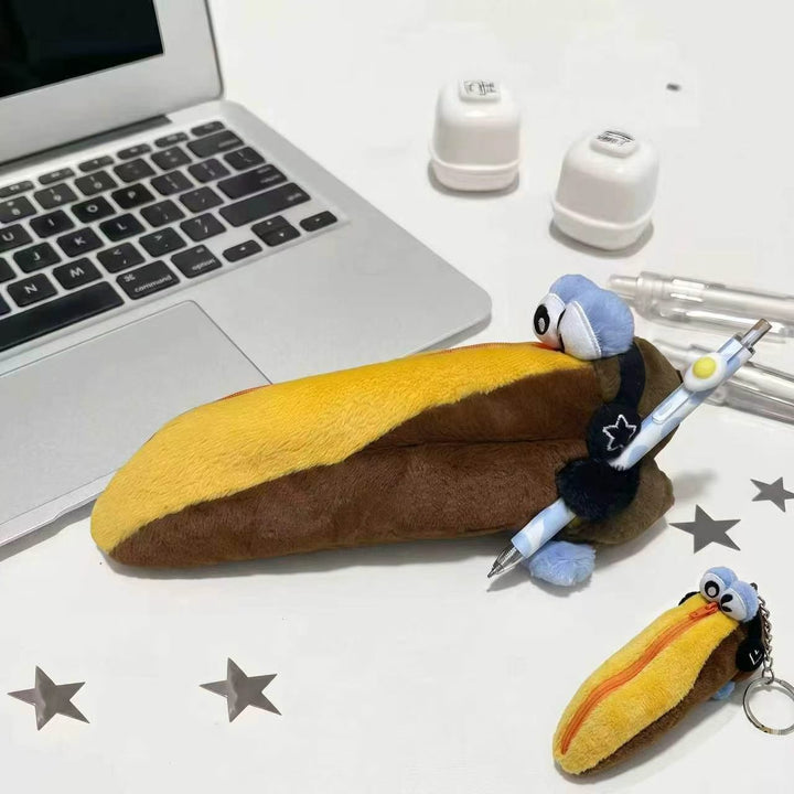 Plush Hot Dog-Shaped Pencil Case