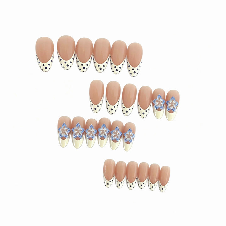 Artistic Press-On Nail Set with Floral and Polka Dot Design Stornfield