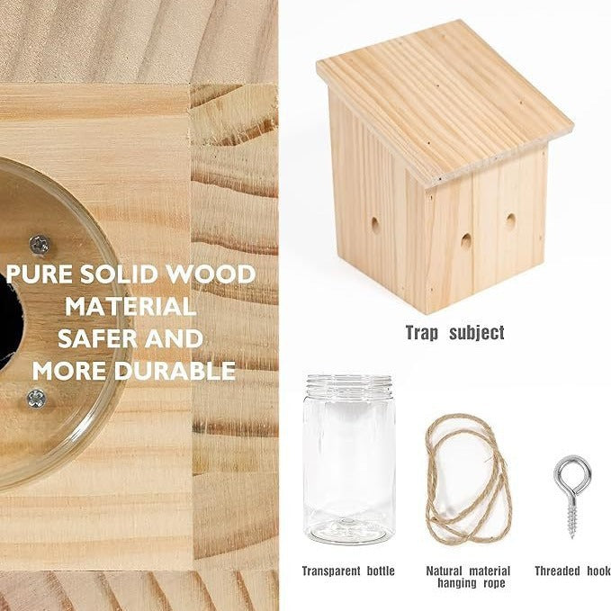 Hanging wooden bird feeder with glass jar seed reservoir and natural jute hanger Stornfield