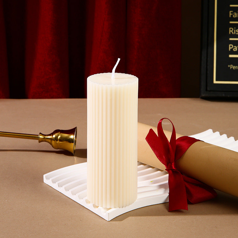 Hand-Poured Ribbed Pillar Candle for Home Decor