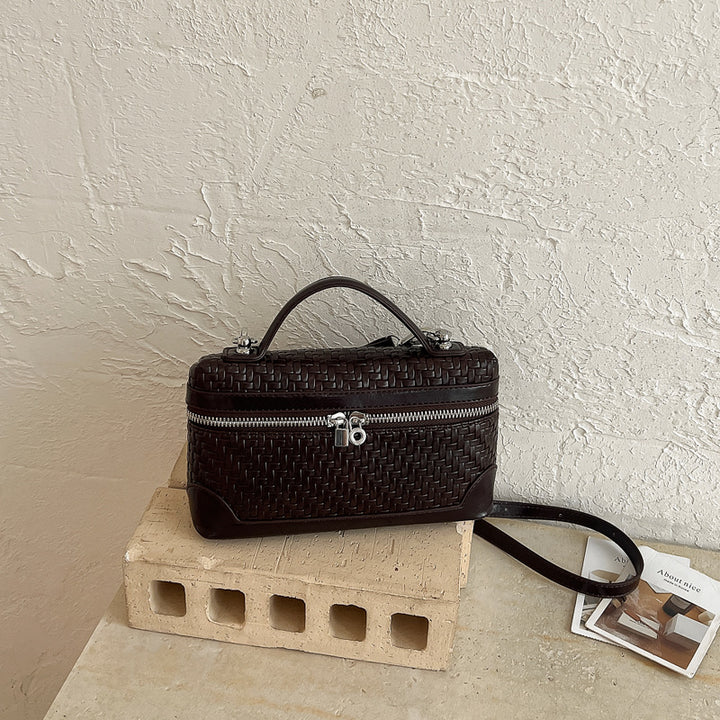 Woven Leather Cosmetic Handbag