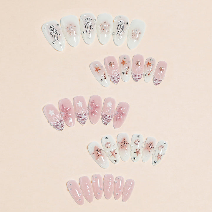 Artificial nails with maritime motifs and pearl embellishments Stornfield