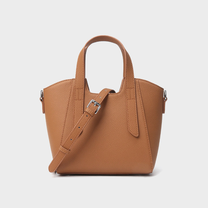 Small Structured Pebbled Leather Top-Handle Tote with Detachable Strap