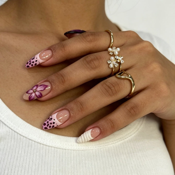 Artistic Floral and Textured Press-On Nail Set Stornfield