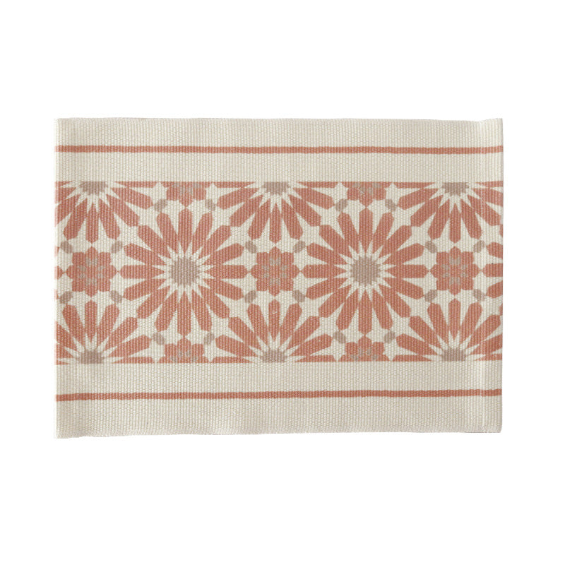 Woven rectangular table set made of cotton blend with central diamond band
