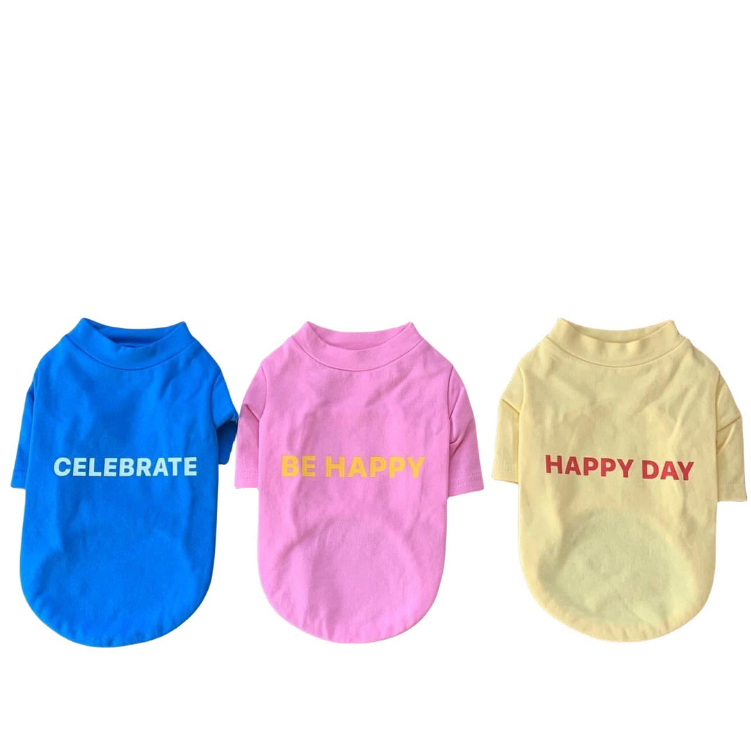 Graphic Lightweight Cotton Pet Tee with Positive Slogan Print & Rounded Hem