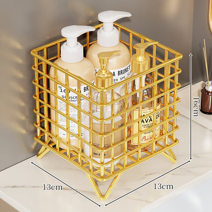 Square Chrome Wire Countertop Bathroom Bottle Organizer with Raised Feet