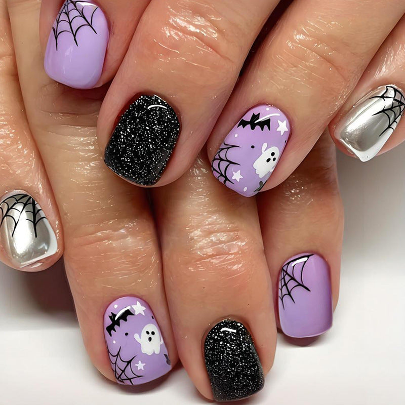 Halloween Artificial Nail Set with Spooky Designs and Glitter Accents Stornfield