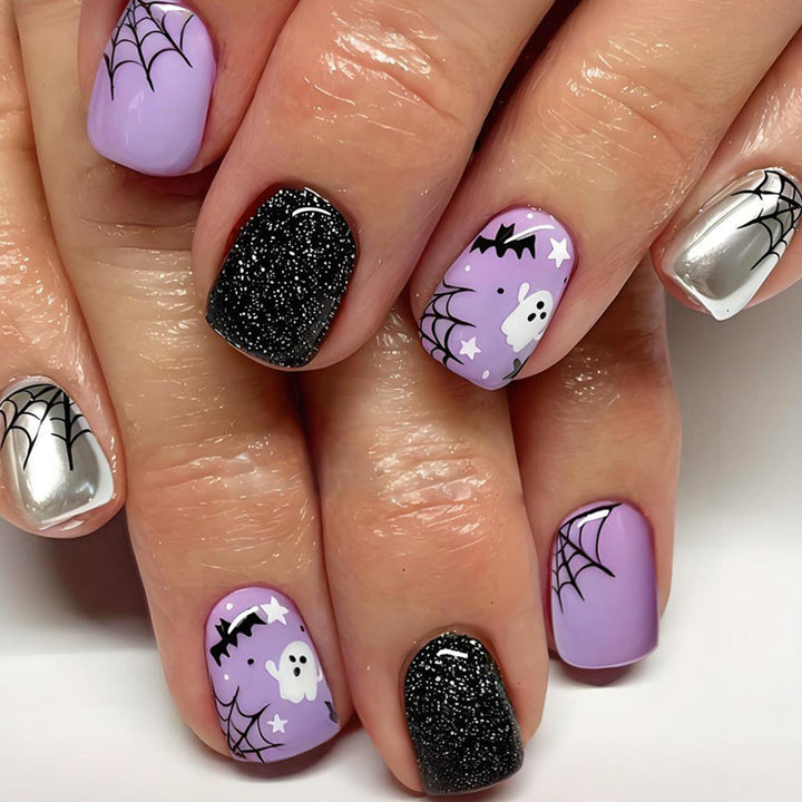 Halloween Artificial Nail Set with Spooky Designs and Glitter Accents Stornfield