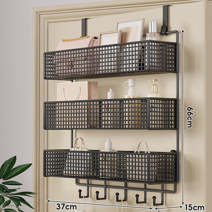 Over-Door Double-Tier Grid Hanging Storage Basket