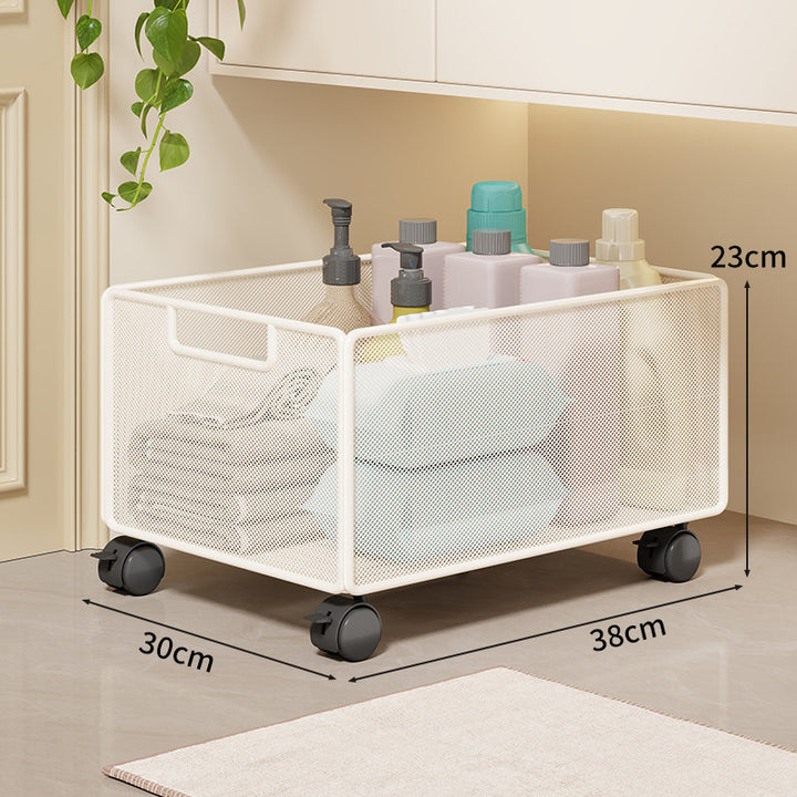 Mesh Rolling Bathroom and Under-Cabinet Storage Basket with Locking Casters and Built-In Handles