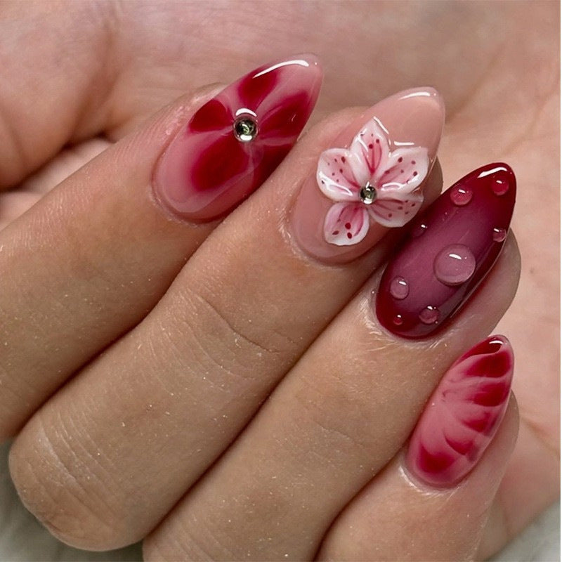 Floral Art Press-On Nail Set with 3D Accents Stornfield