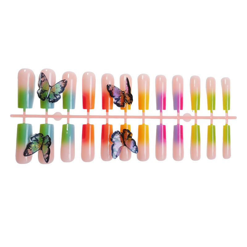 Artistic Press-On Nail Set with Butterfly and Gradient Design Stornfield