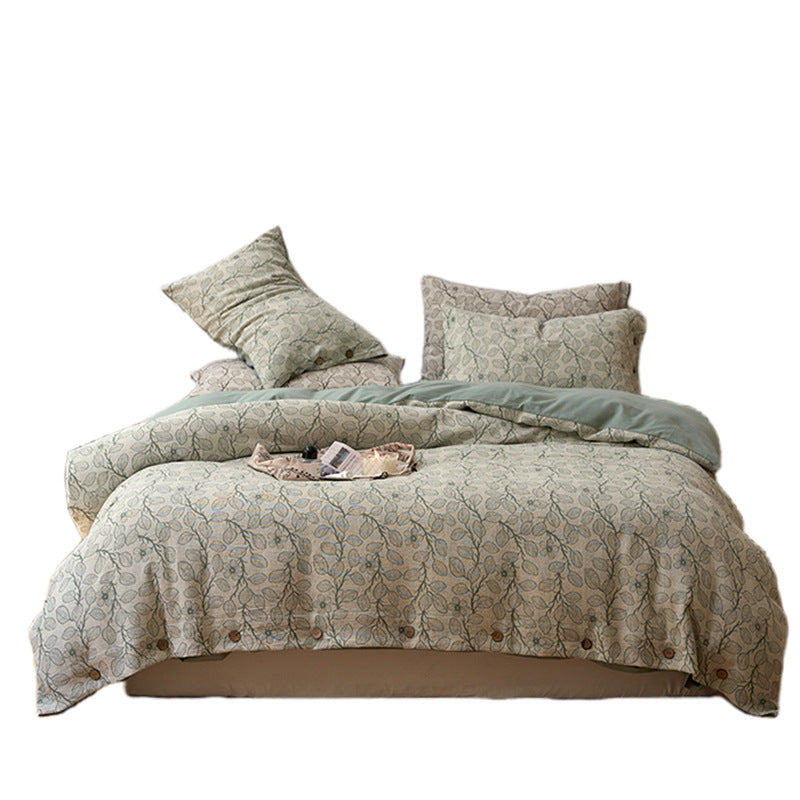 Bedding set made of cotton percale with fine floral woven texture and decorative bows