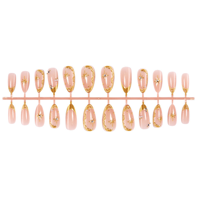 Decorative Press-On Nail Art Set with Gold Accents Stornfield