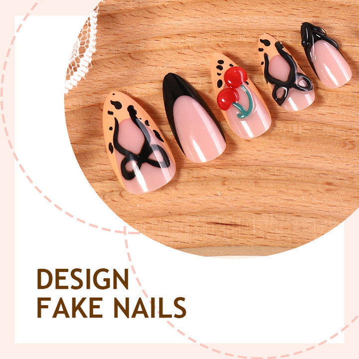 Creative nail art set with stylish bow and cherry motifs Stornfield