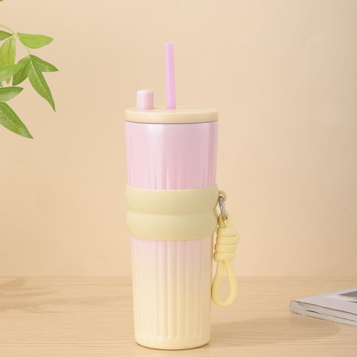 Ladies multifunctional insulated drinking bottle with integrated straw and practical carrying handle Stornfield