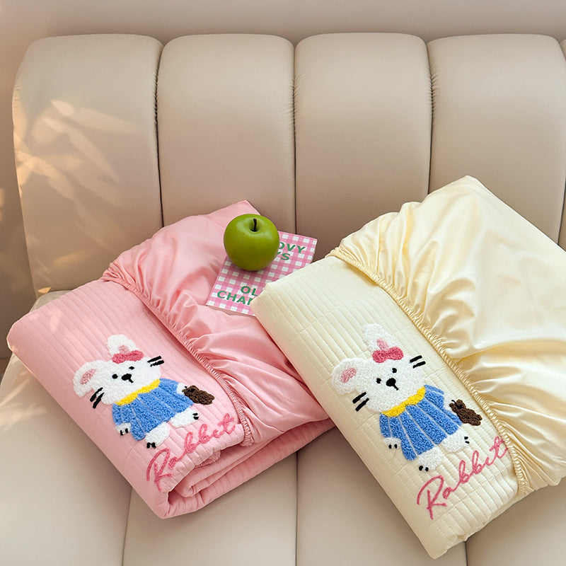 Quilted Fitted Mattress Topper with Embroidered Panda Motif