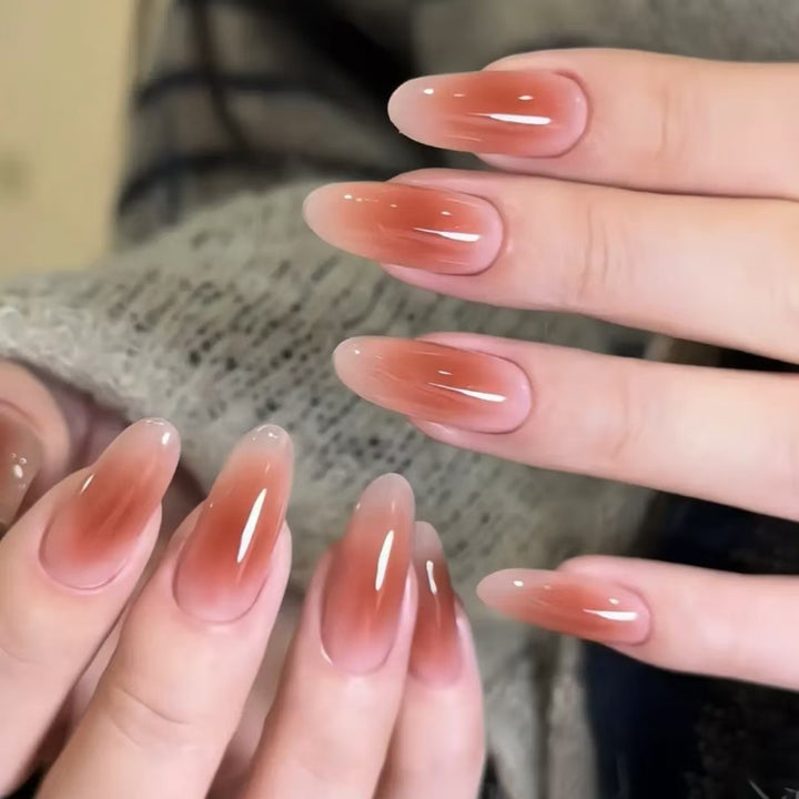 Glossy Almond-Shaped Press-On Nail Extensions