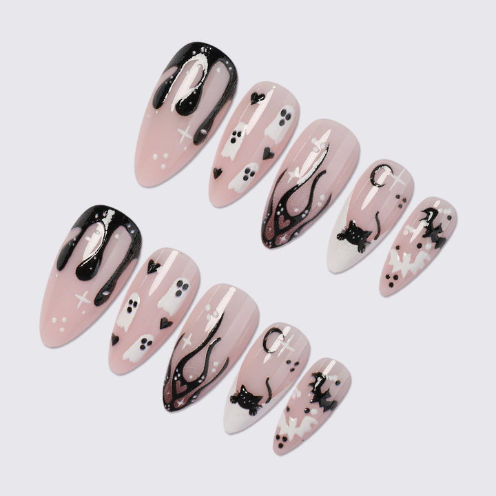 Creative Art Nail Set with Creepy Spider and Ghost Motifs Stornfield