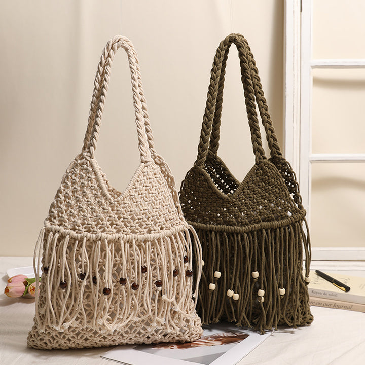 Crocheted beach bag with fringe details Stornfield