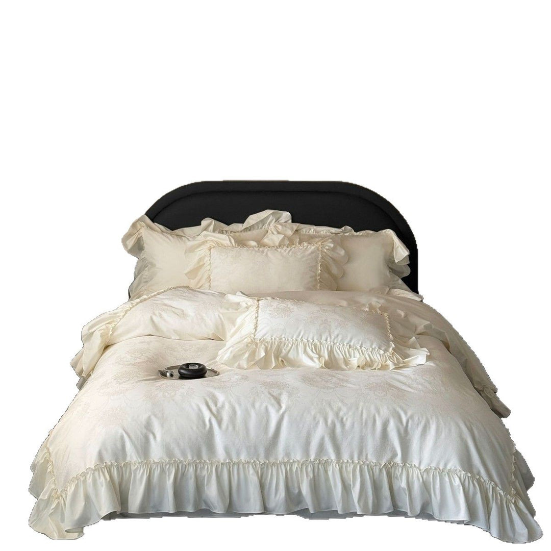 Ruffled Luxury Cotton Sateen Duvet Cover Set with Frilled Decorative Shams
