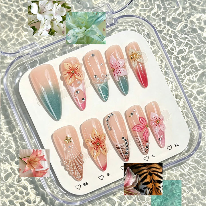 Artistic Floral Design Press-On Nail Tips Set Stornfield