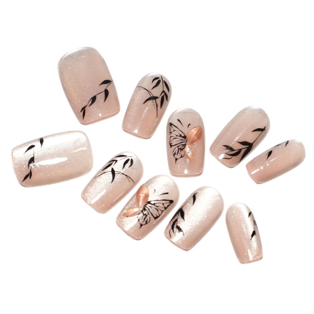 Artificial nail extensions with floral butterfly design Stornfield