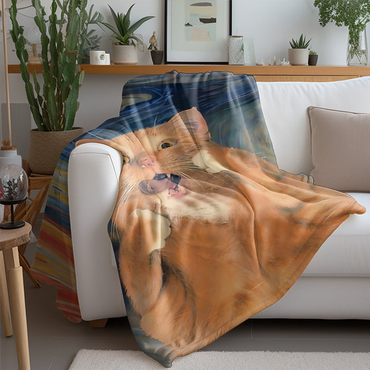 Artistic Cat-Themed Fleece Blanket