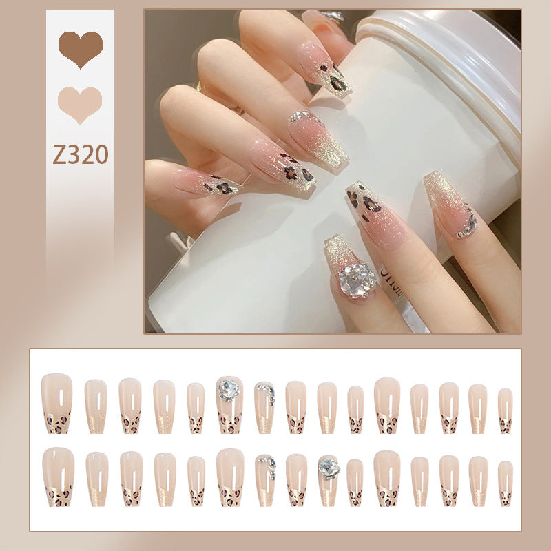 Artificial nail set with glitter and leopard design Stornfield