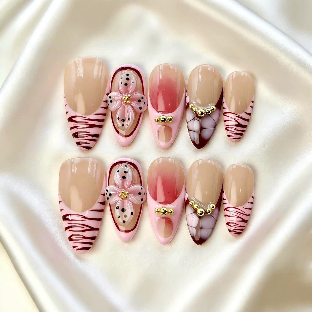 Artistic Floral Embellished Press-On Nail Set