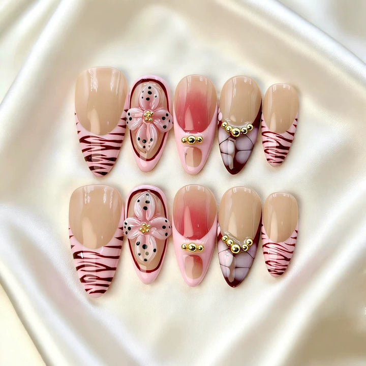 Artistic Floral Embellished Press-On Nail Set