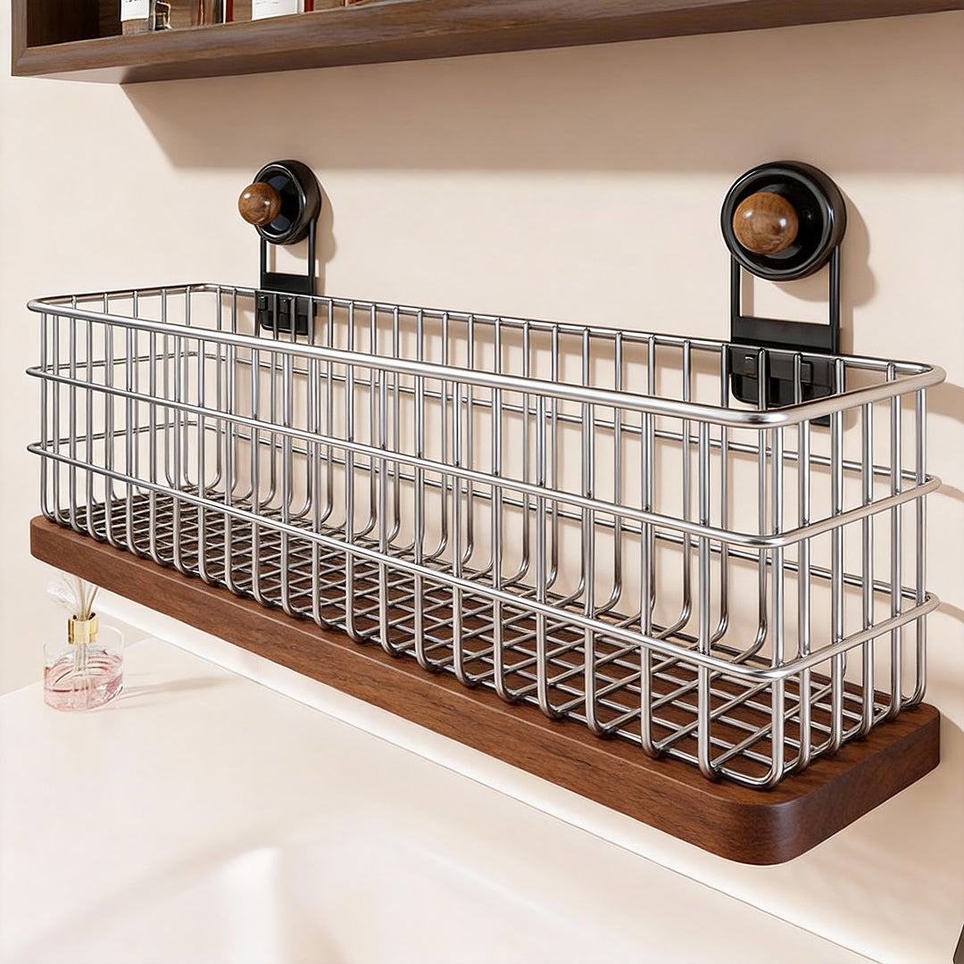 Wall-Mounted Suction-Cup Wire Basket Tissue and Wipes Organizer
