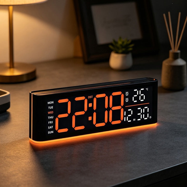 Digital LED alarm clock with temperature and day of week display Stornfield