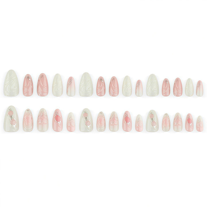 Elegant artificial nails with sophisticated heart and wave patterns Stornfield