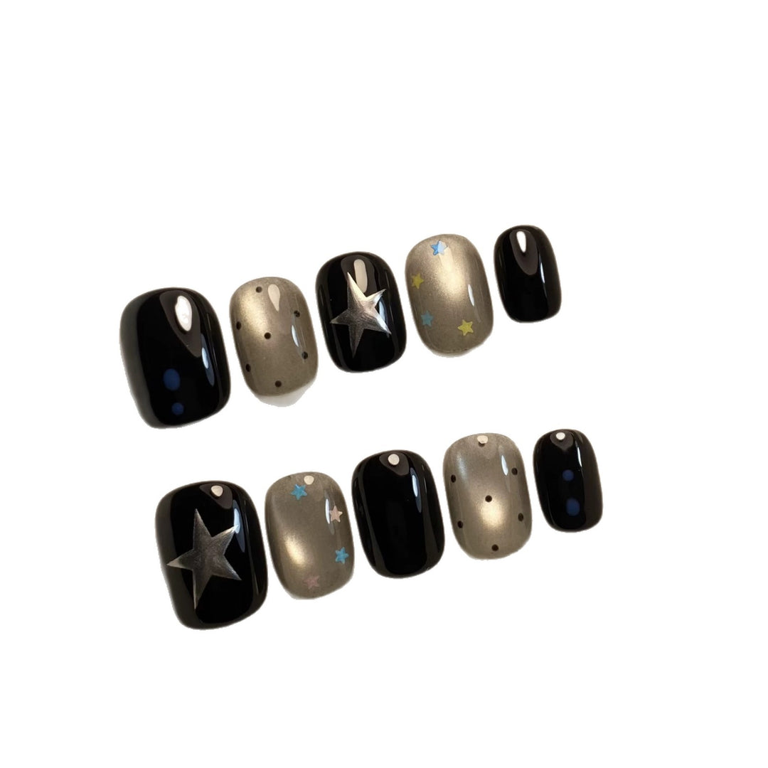 Artistic Press-On Nail Set with Celestial Designs