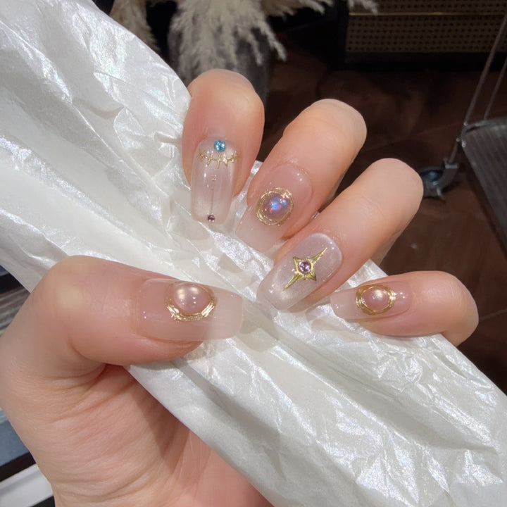 Decorative Press-On Nail Art Set with Gemstone Accents Stornfield