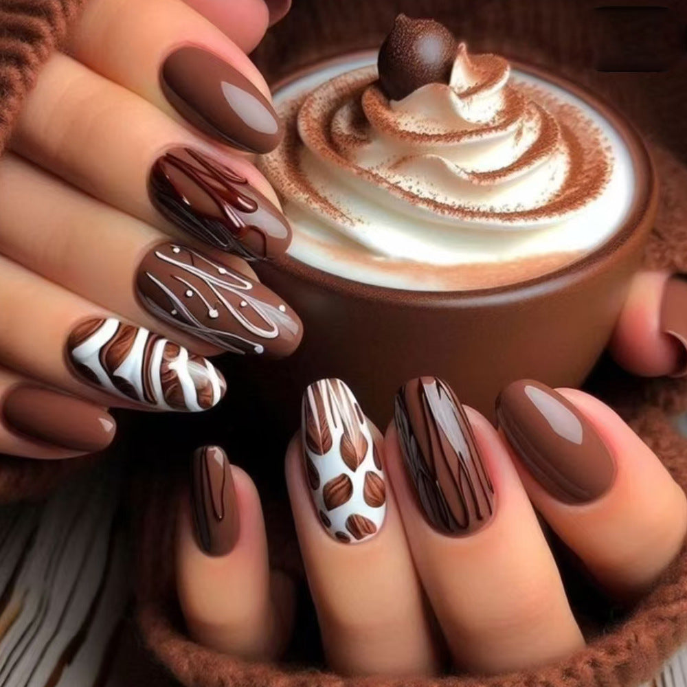 Artistic Chocolate-Themed Press-On Nails Stornfield