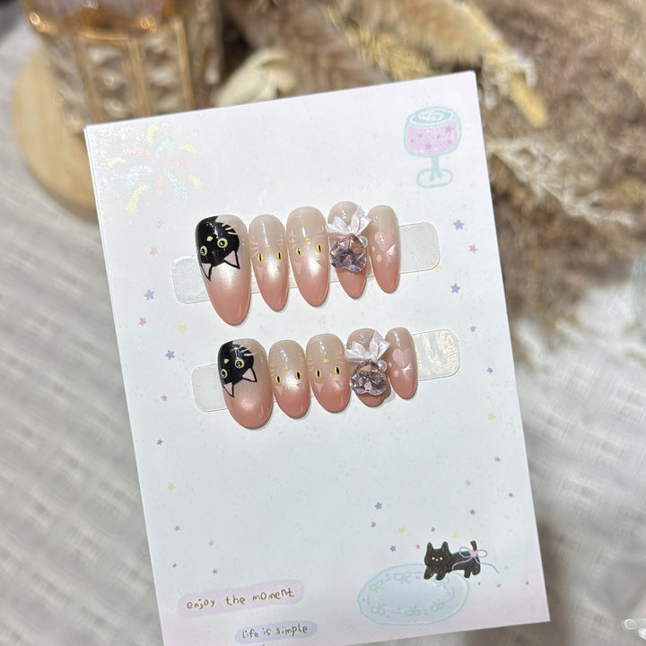 Whimsical Cat-Themed Press-On Nail Set Stornfield