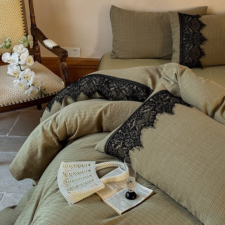 Luxurious cotton bedding set with lace trim