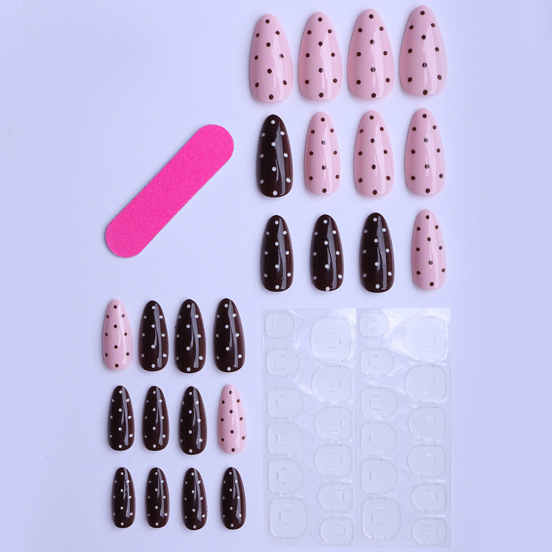 Artificial nails with creative dot pattern and elegant accents Stornfield